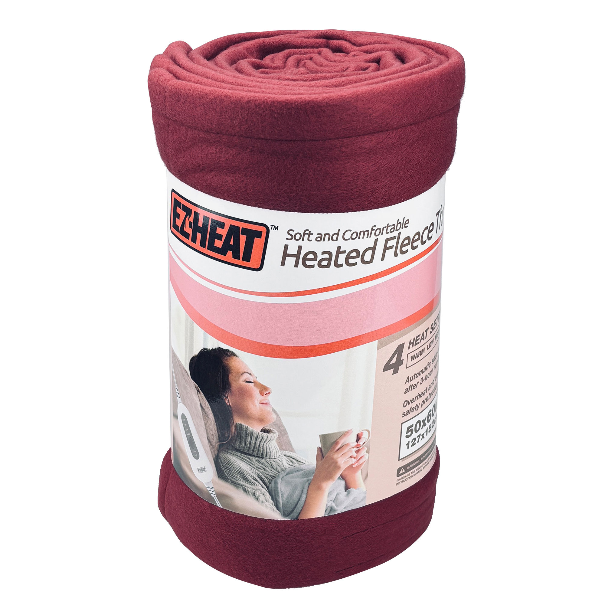 EZ-Heat Fleece-Heated Throw Blanket, 50in. x 60in., Maroon, Model# 01772